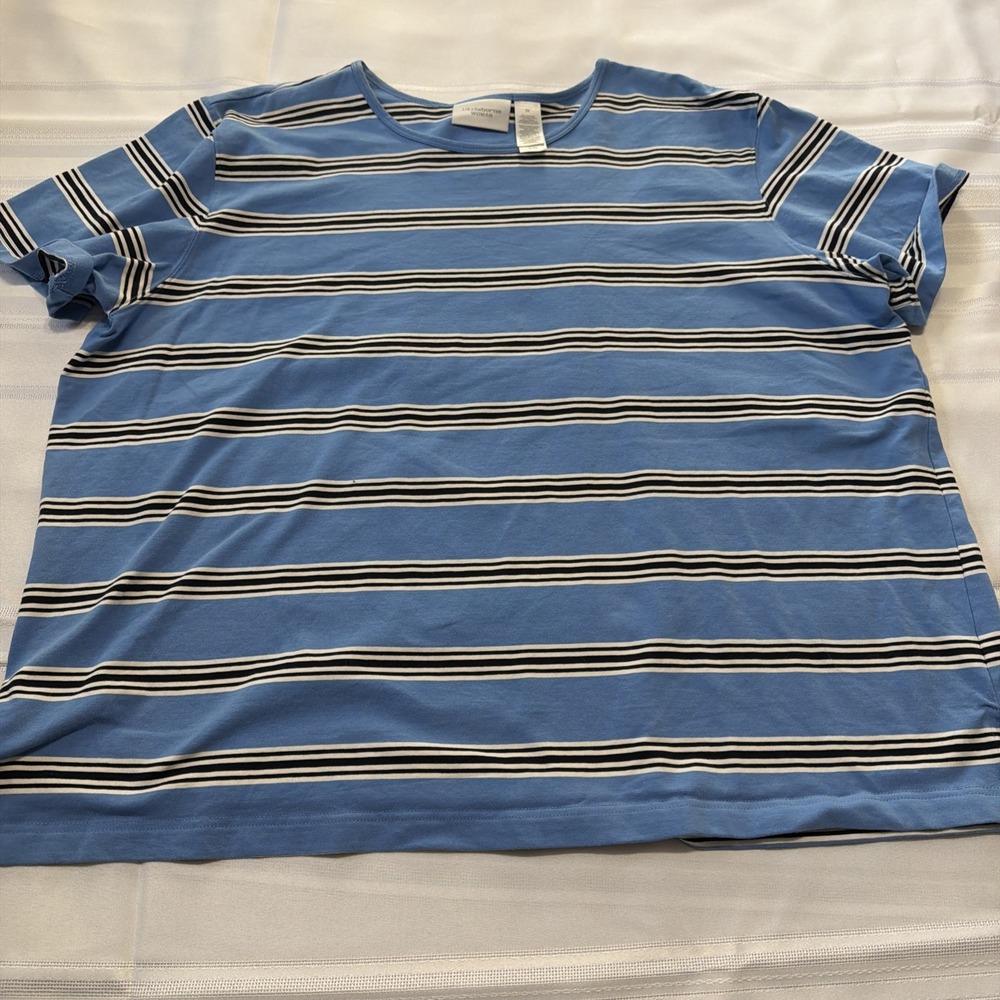 Liz Claiborne Woman Blue Striped Short Sleeve T-Shirt Size 3X Cotton Blend Tee